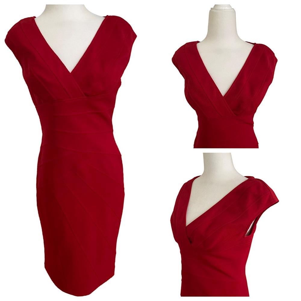 Adrianna Papell Red Sheath Midi Dress. Size: 4